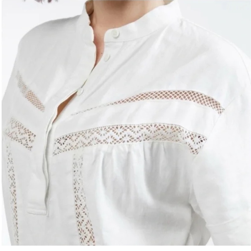 NWT Outerknown Linen Organic Cotton Belted Shirt Dress Lace Detail Ivory S - Picture 3 of 9